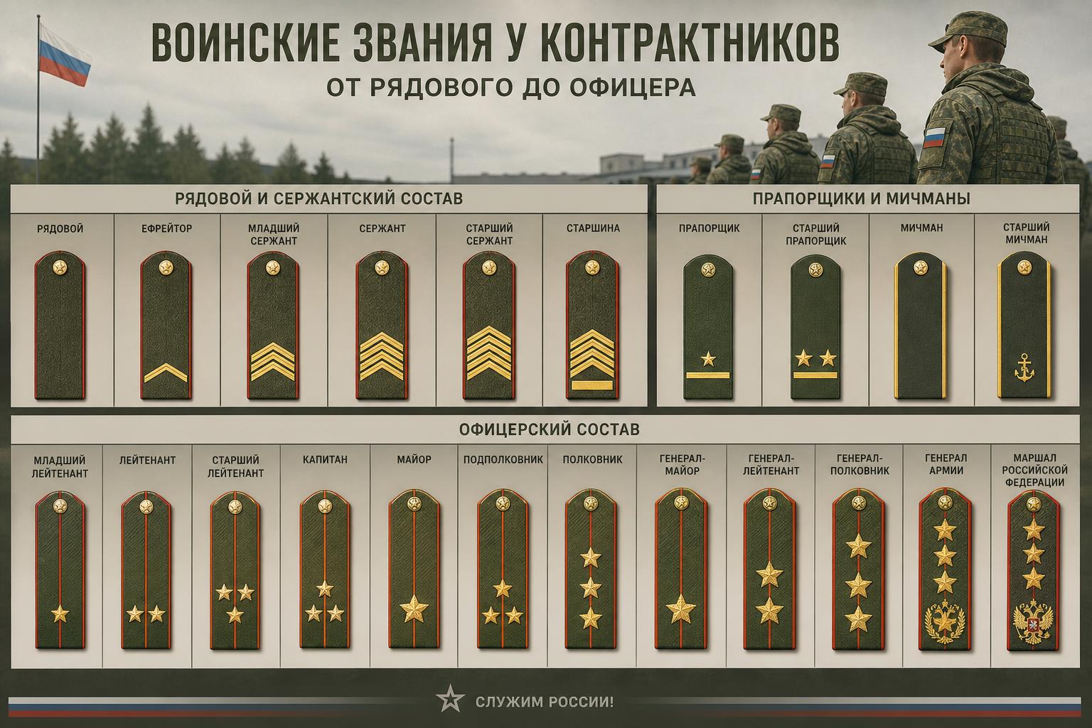 Воинские звания у контрактников: от рядового до офицера. Воинские звания по порядку: как выглядит лестница Воинские звания у контрактников: от рядового до офицера. Воинские звания по порядку: как выглядит лестница