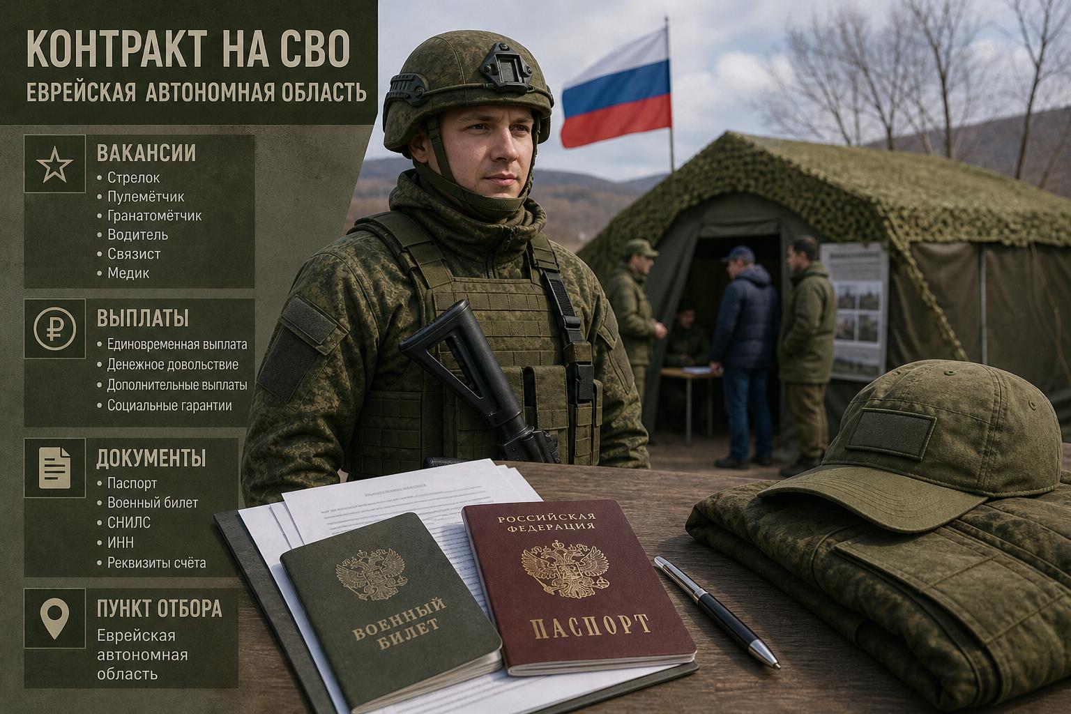 Контракт на СВО — Еврейская автономная область: вакансии, выплаты, документы и пункт отбора