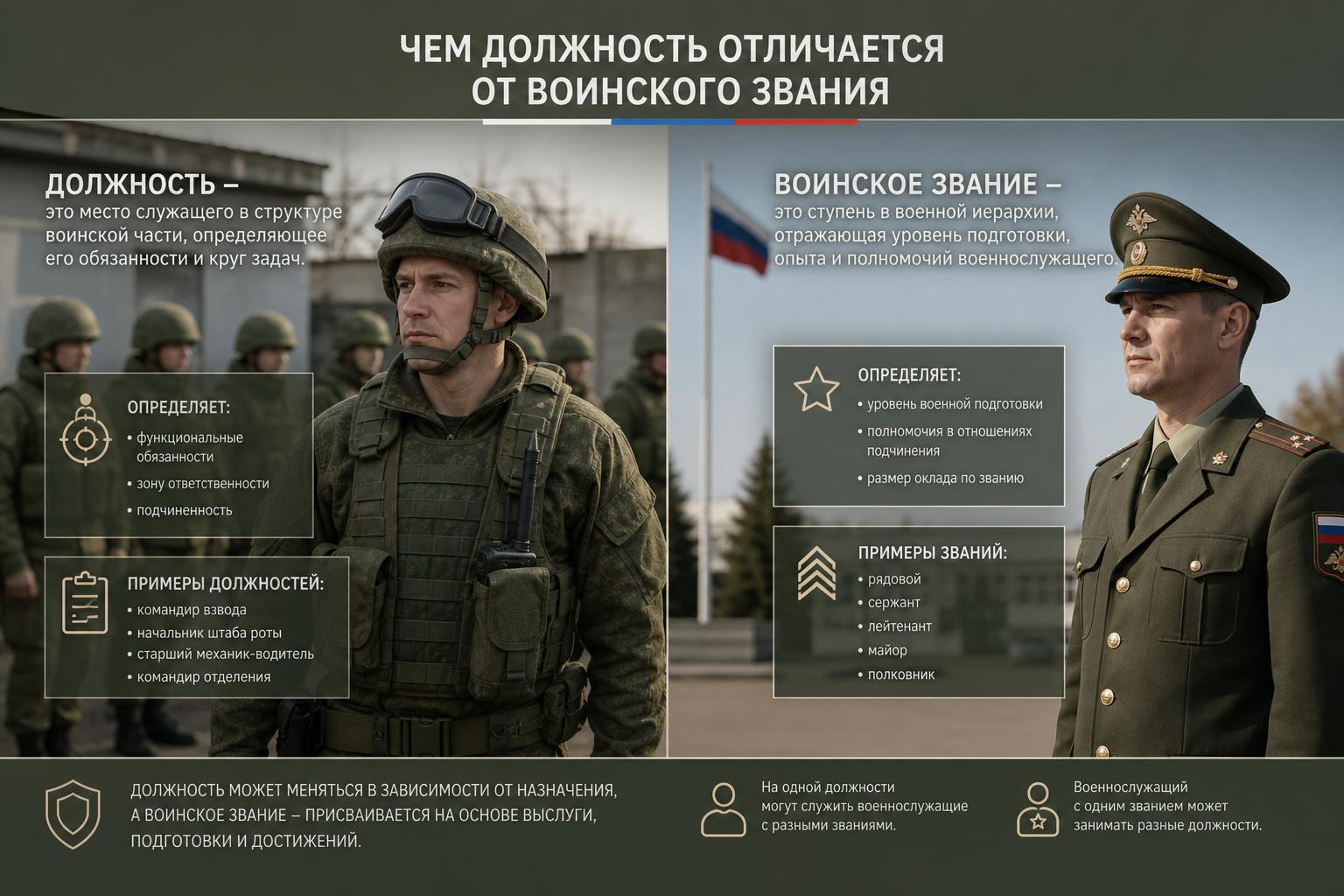 Чем должность отличается от воинского звания: простое объяснение без путаницы