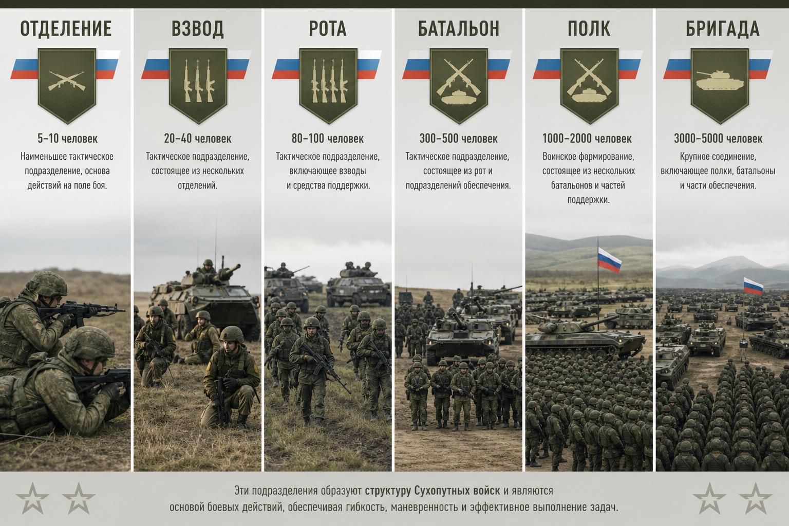 Что такое отделение, взвод, рота, батальон, полк и бригада: как устроены военные подразделения по размеру