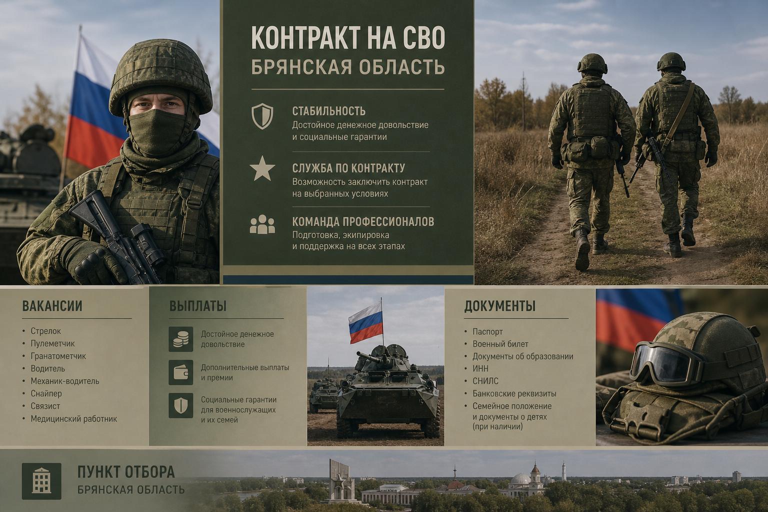 Контракт на СВО в Брянской области: вакансии, выплаты, документы и пункт отбора без лишних деталей