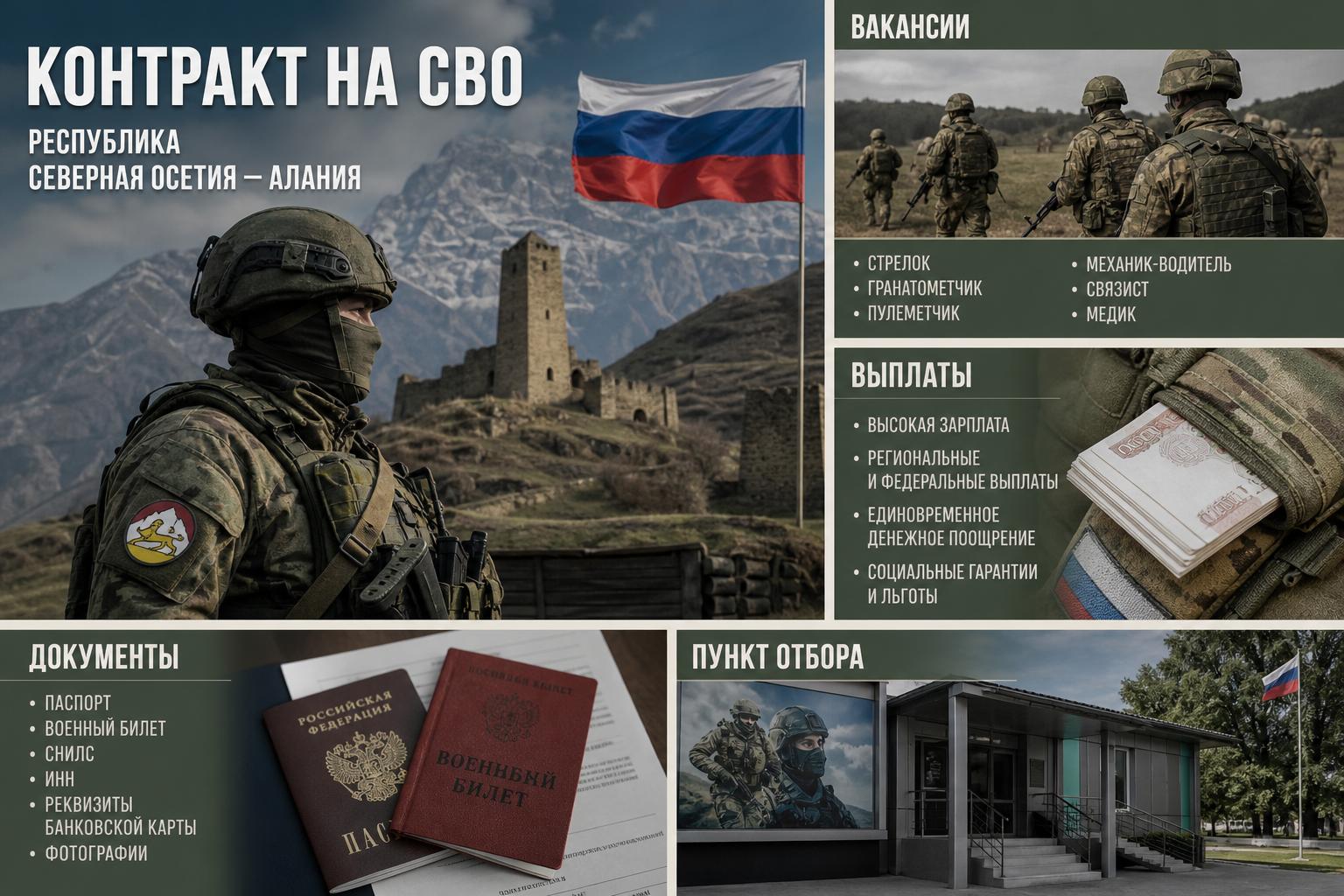 Контракт на СВО — Республика Северная Осетия — Алания: вакансии, выплаты, документы и пункт отбора