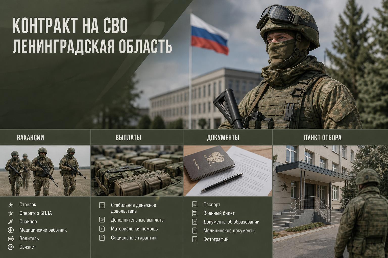 Контракт на СВО — Ленинградская область: вакансии, выплаты, документы и пункт отбора без лишних деталей