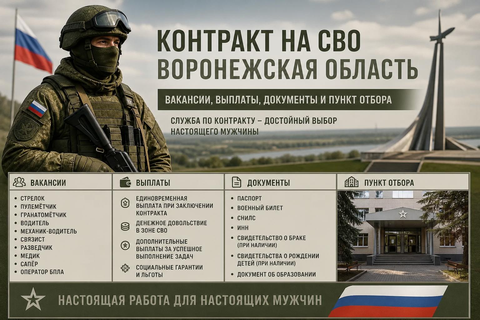 Контракт на СВО — Воронежская область: вакансии, выплаты, документы и пункт отбора. Основные документы, которые обычно запрашивают Контракт на СВО — Воронежская область: вакансии, выплаты, документы и пункт отбора. Основные документы, которые обычно запрашивают