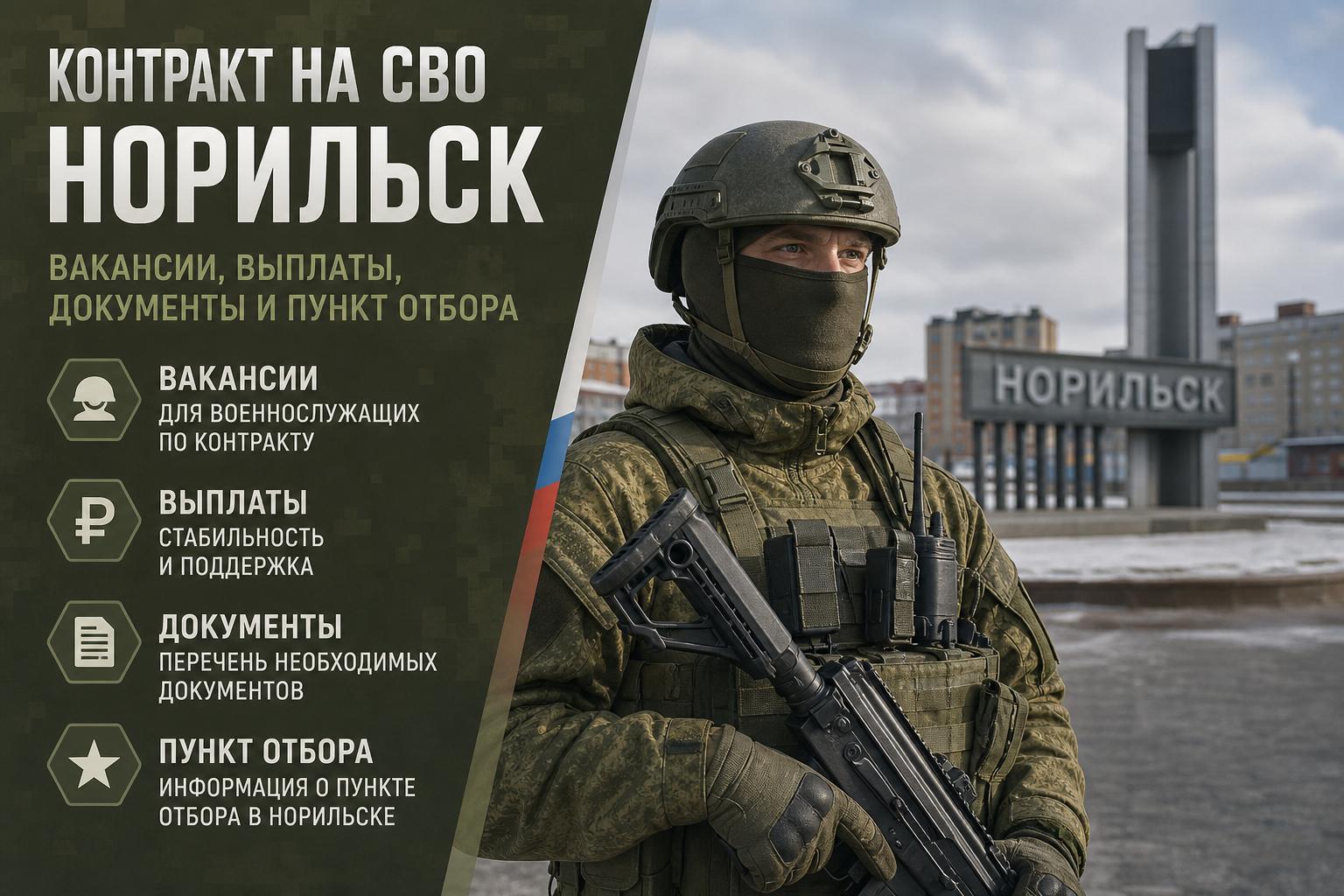 Контракт на СВО — Норильск: вакансии, выплаты, документы и пункт отбора. Какие вакансии доступны в Норильске