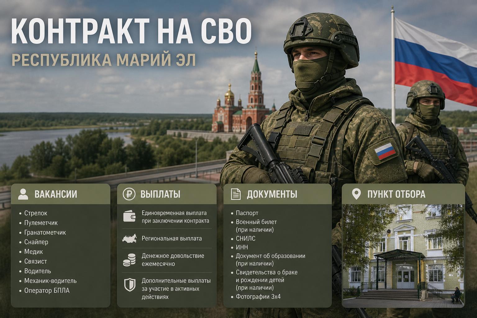 Контракт на СВО в Республике Марий Эл: вакансии, выплаты, документы и где пройти отбор