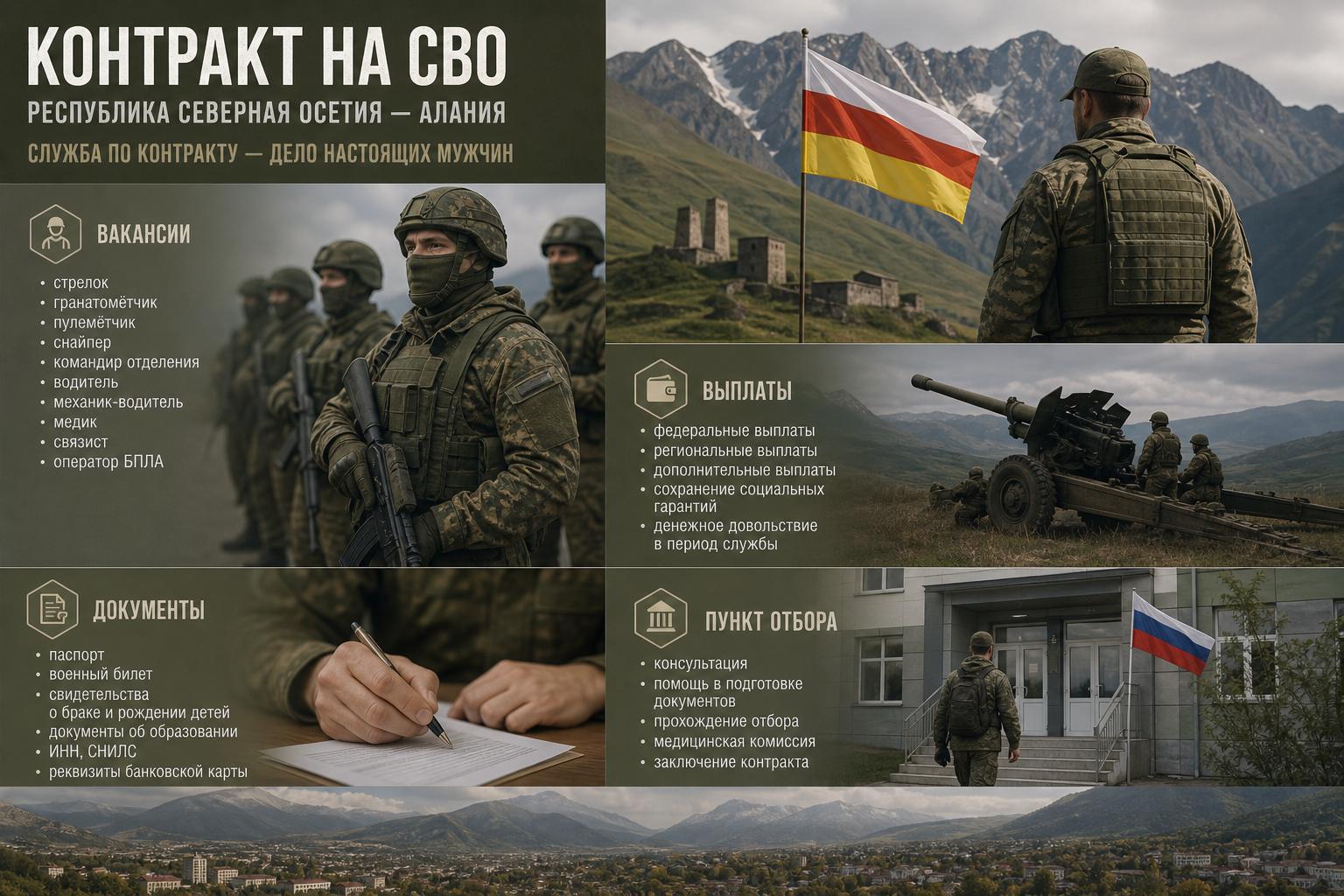 Контракт на СВО — Республика Северная Осетия — Алания: вакансии, выплаты, документы и пункт отбора. С чего начинается путь к контракту