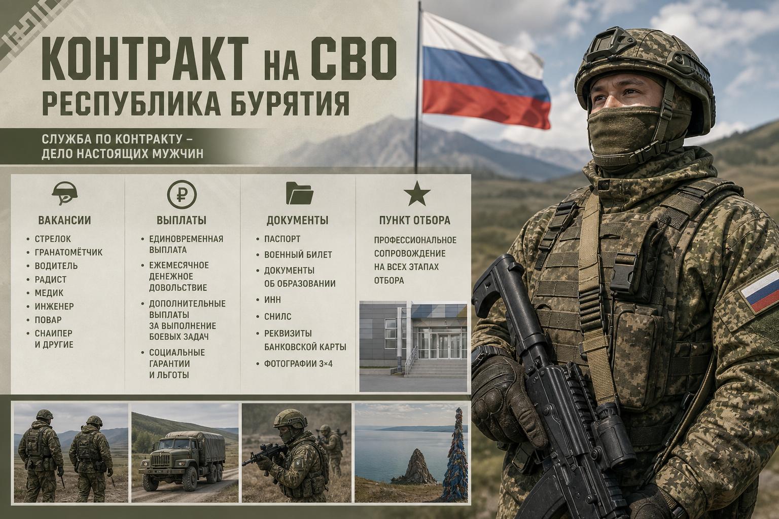 Контракт на СВО в Республике Бурятия: вакансии, выплаты, документы и пункт отбора