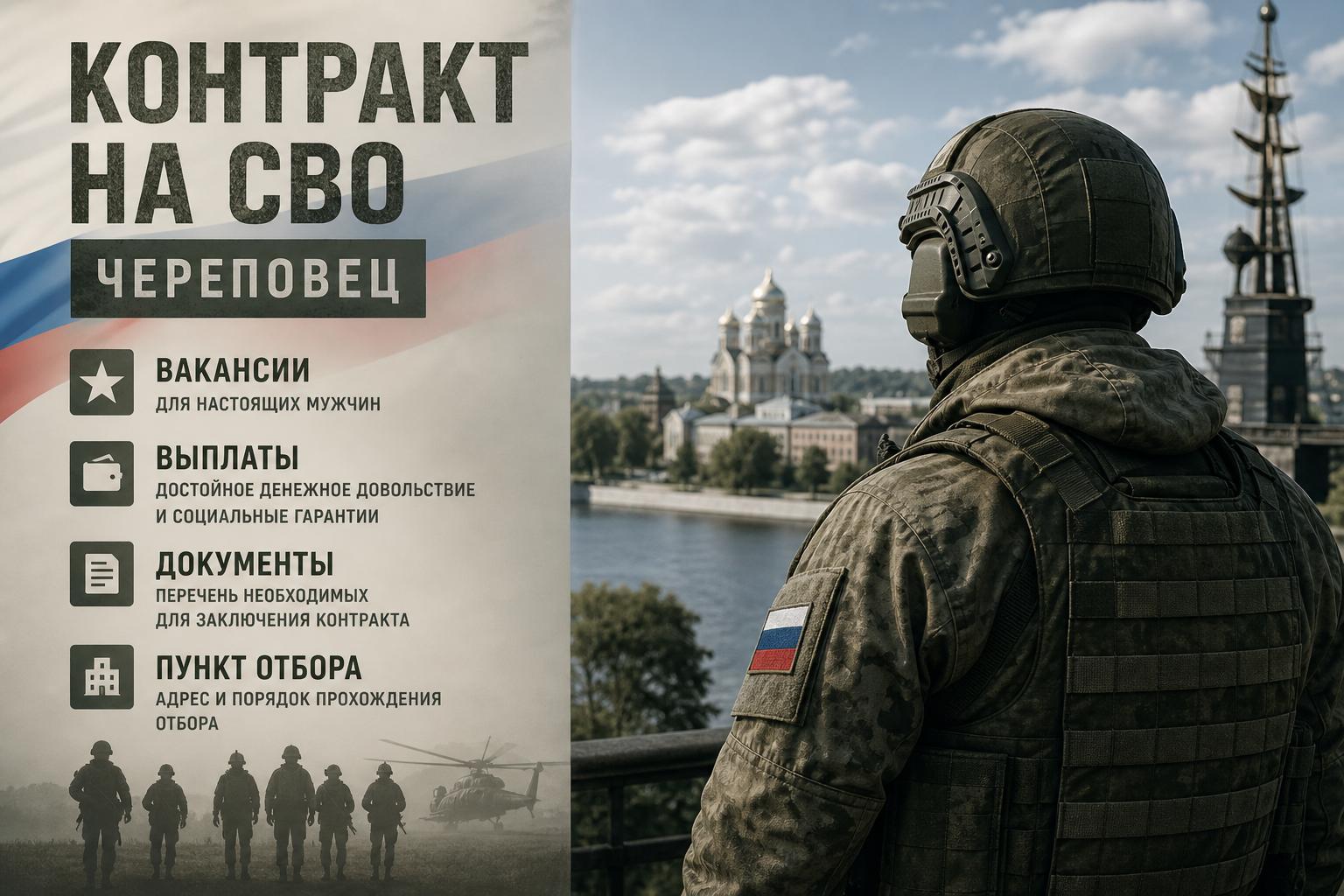 Контракт на СВО в Череповце: какие есть вакансии, какие выплаты положены, какие документы нужны и где пройти отбор