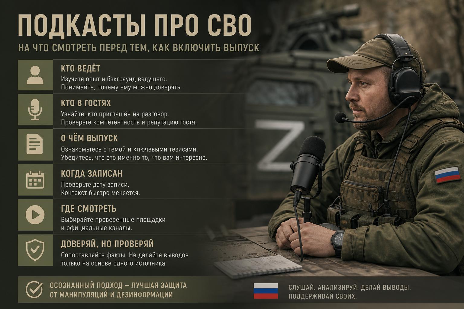 Подкасты про СВО. На что смотреть перед тем, как включить выпуск Подкасты про СВО. На что смотреть перед тем, как включить выпуск